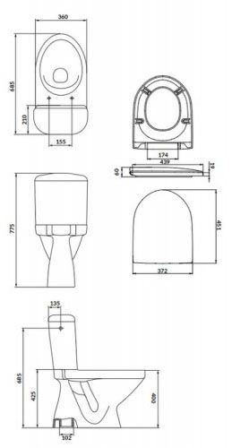 Cersanit 831 Eko II SimpleOn 021 (K44-125) Габаритні розміри