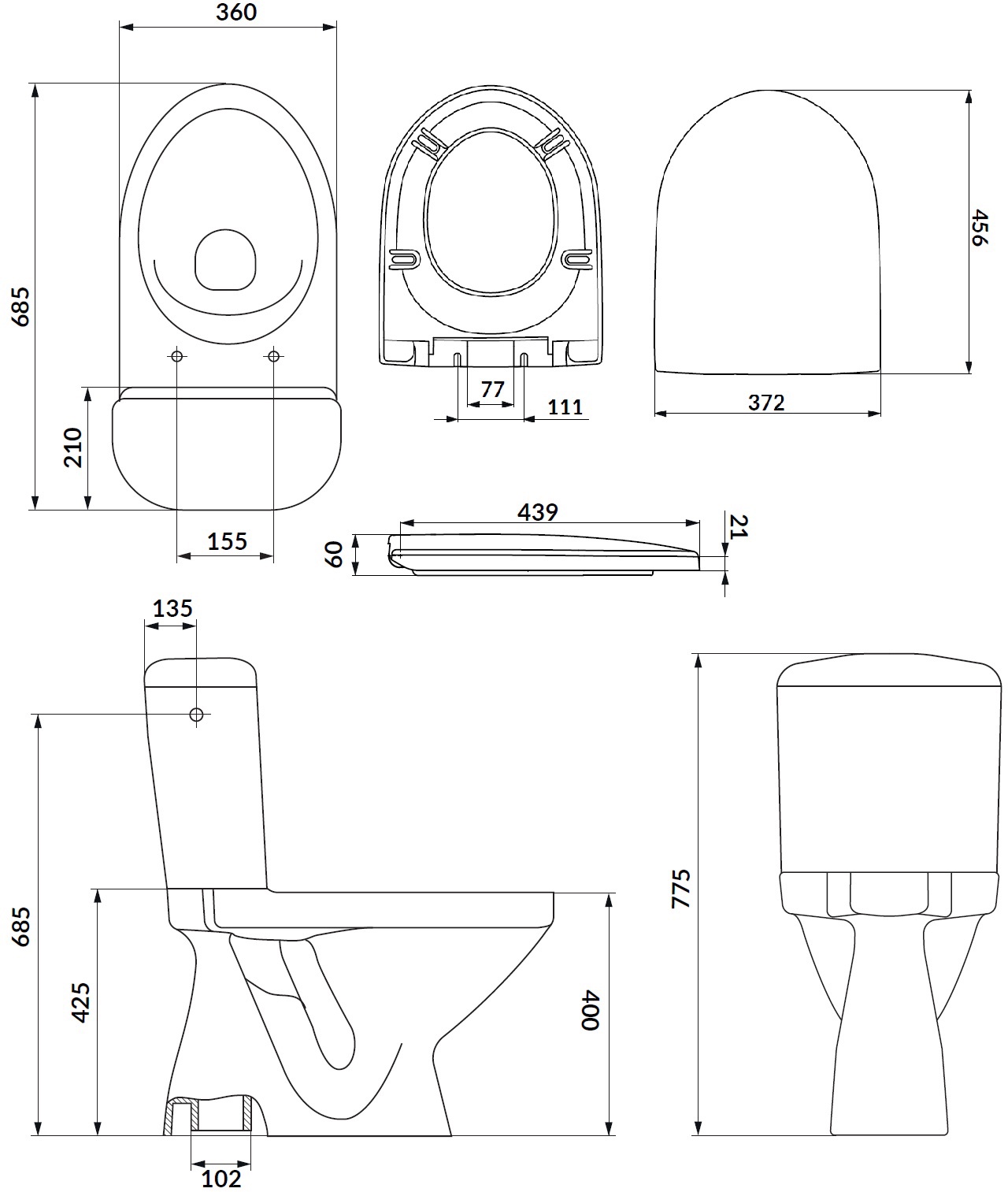 Cersanit 830 Eko II SimpleOn 021 (K44-127) Габаритні розміри