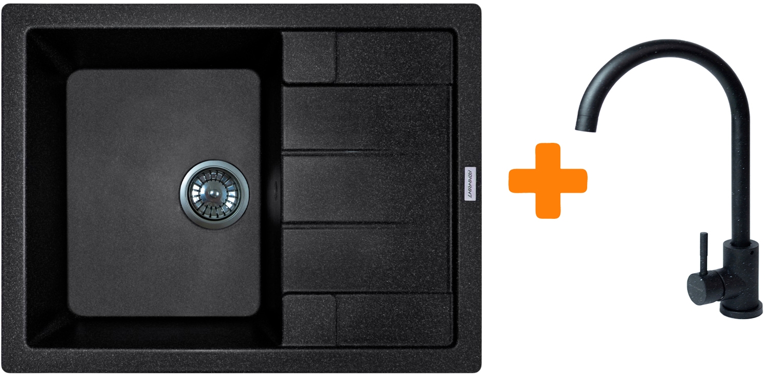 Кухонна мийка Adamant Anila 645x495x200мм чорний (182496910303) ціна 5294 грн - фотографія 2