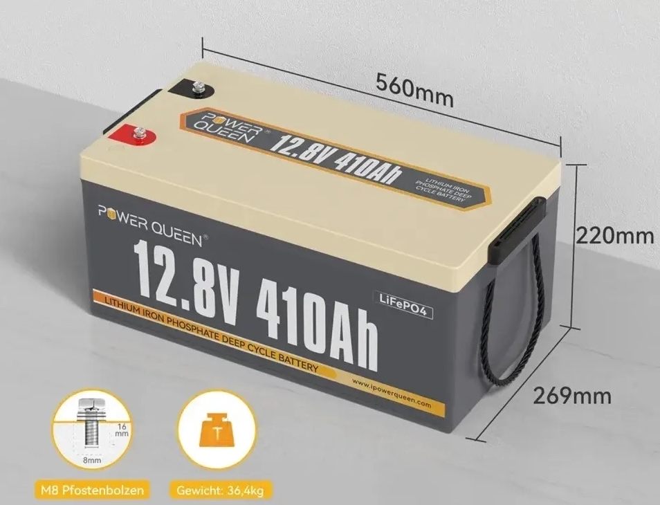 Power Queen LiFePO4 12.8V 410Ah, 5240Wh, BMS 250A Габаритные размеры