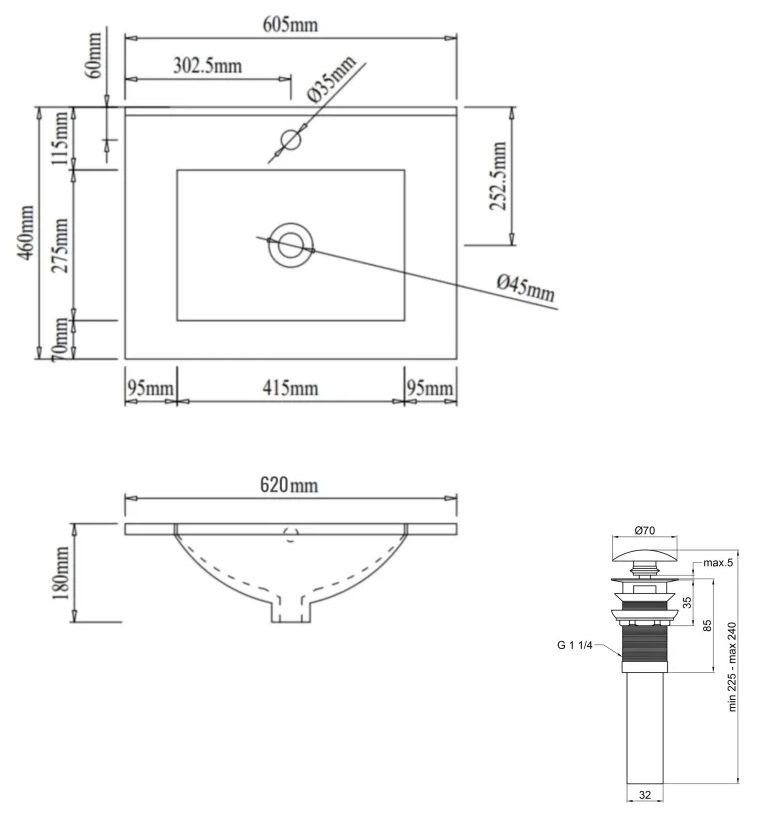 Q-Tap Albatross + Pop-up PU02 QT01113060CW148473 Габаритні розміри