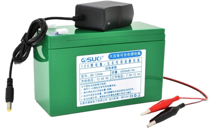 QiSuo 12V 6A Li-ion 18650 + зарядний пристрій 12.6V 1A + крокодили (QS-1206ACH)