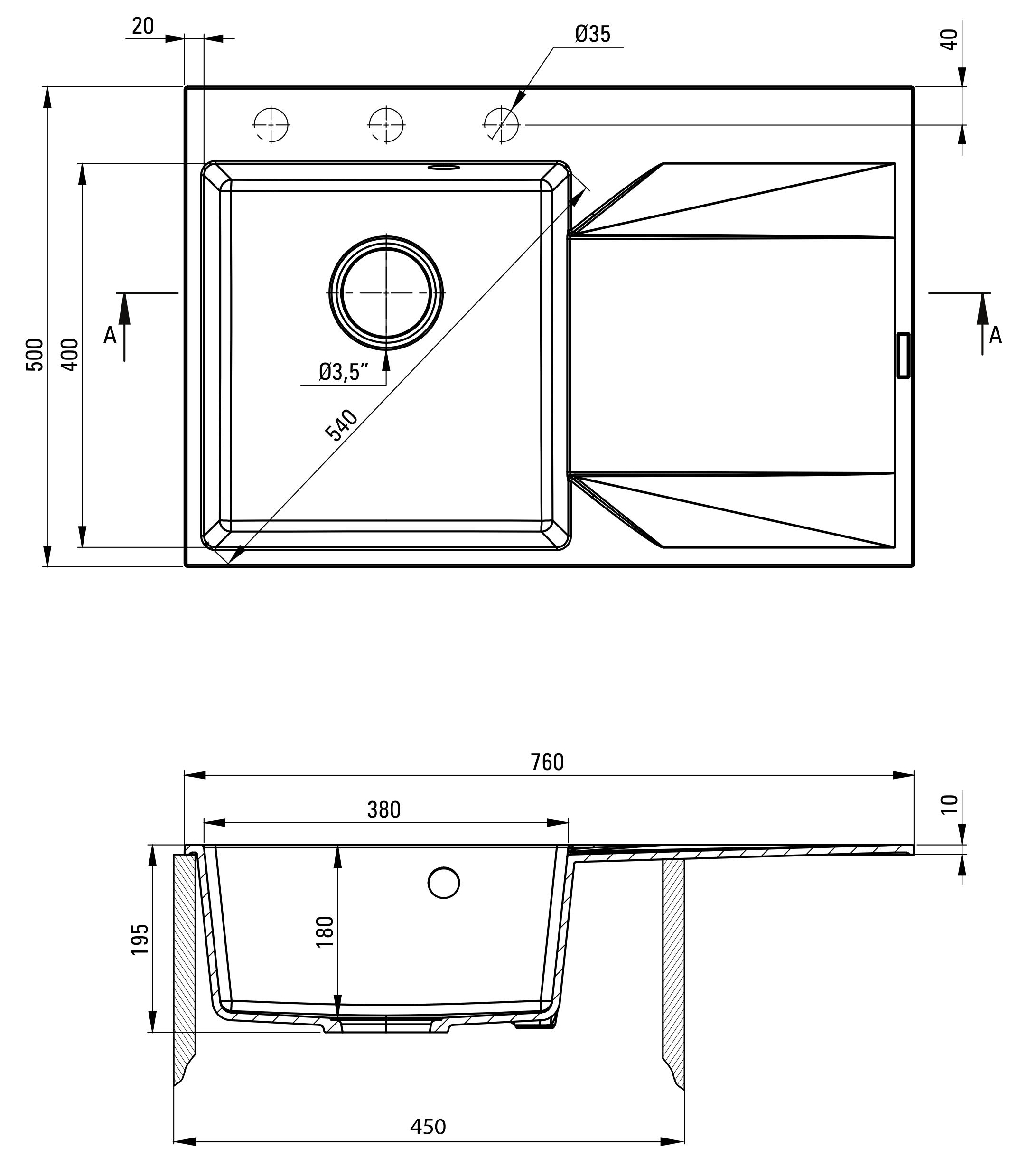 Deante Evora 760x500x195мм графіт (ZQJ_211P) Габаритні розміри