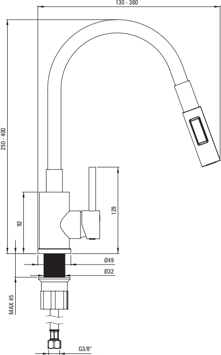 Deante Corio ZRC_2103 + змішувач BOC_N74M (ZRCE2103) Габаритні розміри