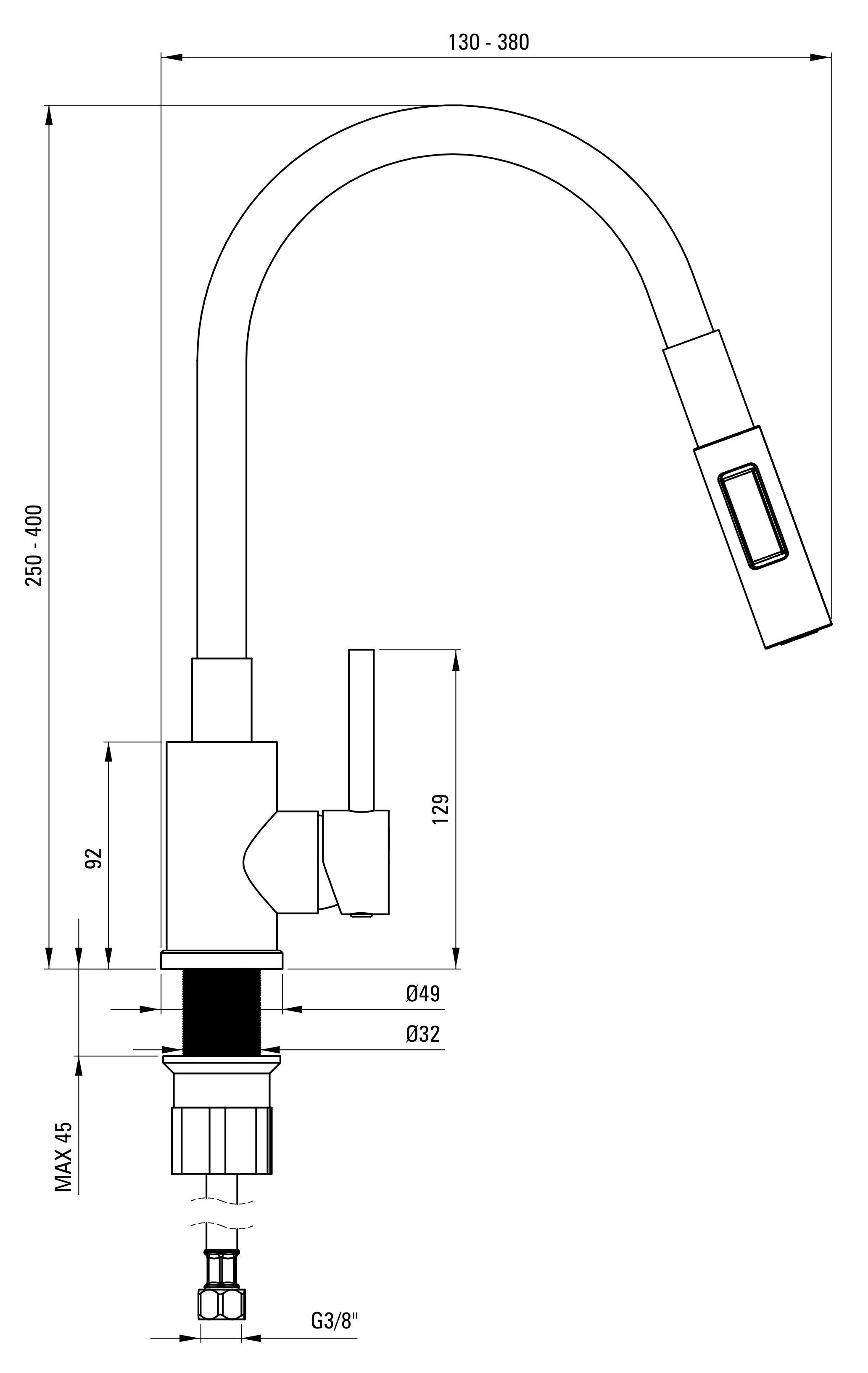 Deante Leda ZRD_2113 + змішувач BOC_B740 (ZRDG2113) Габаритні розміри