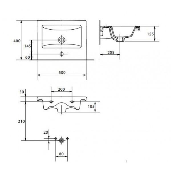 Cersanit Como 50 (K32-002-BOX) Габаритні розміри