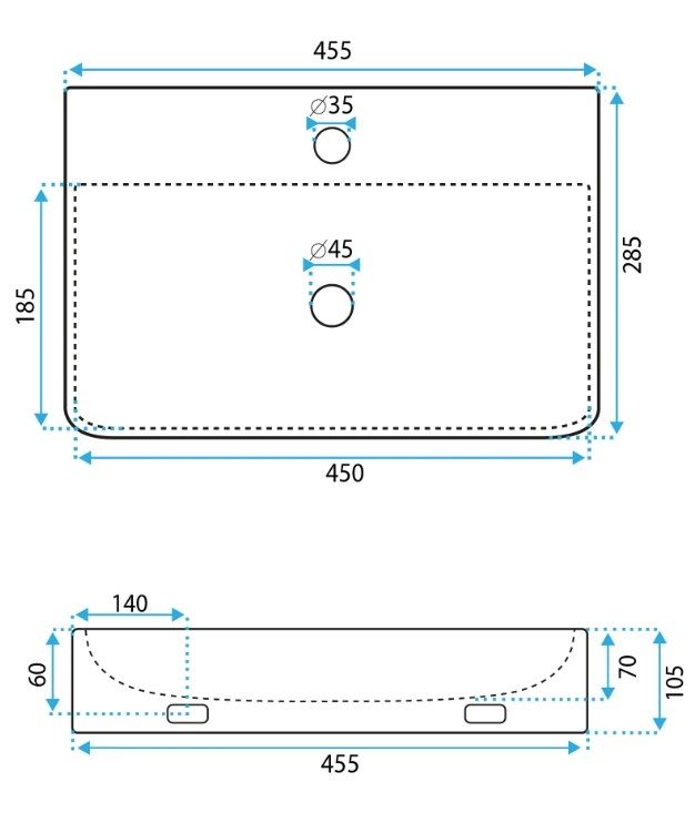 Rea Naomi 45,5x28,5 white REA-U0630 Габаритные размеры