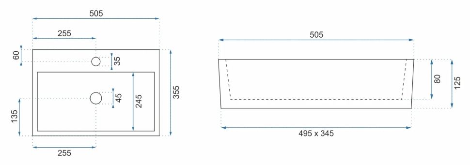 Rea Valeria N 35,4x50,3 white REA-U5000 Габаритные размеры