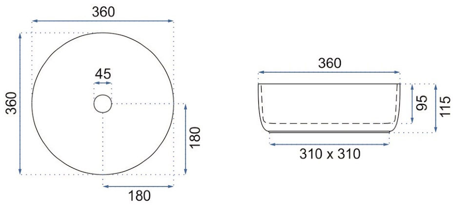 Rea Sami 36x36 white (REA-U1891) Габаритні розміри
