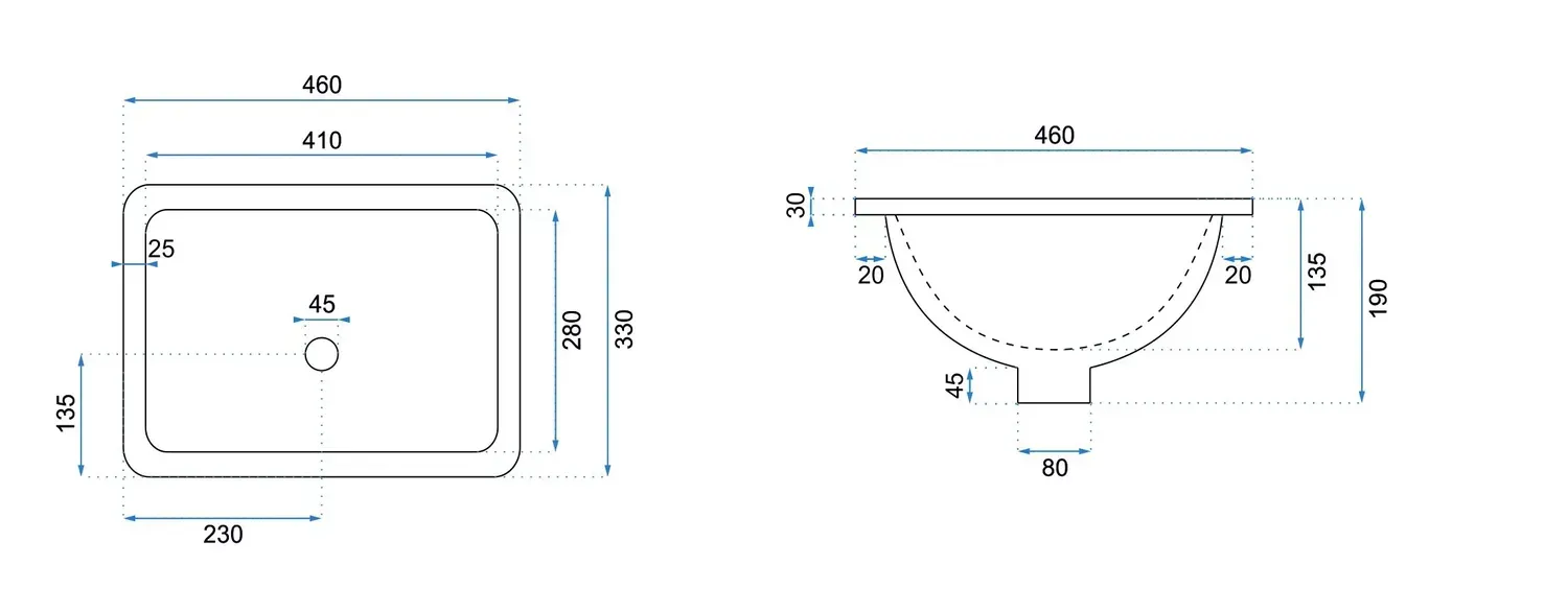 Rea Adela 33x46 white (REA-U6653) Габаритні розміри