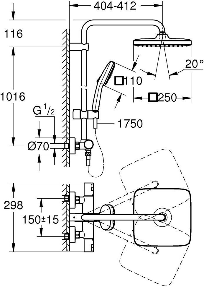 Grohe Mega Bundle 38555MBK Габаритные размеры