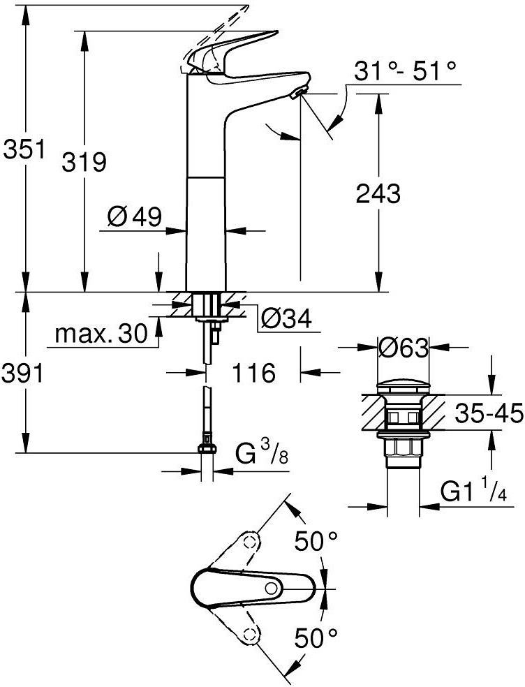 Grohe Mega Bundle 38555MBK Габаритные размеры
