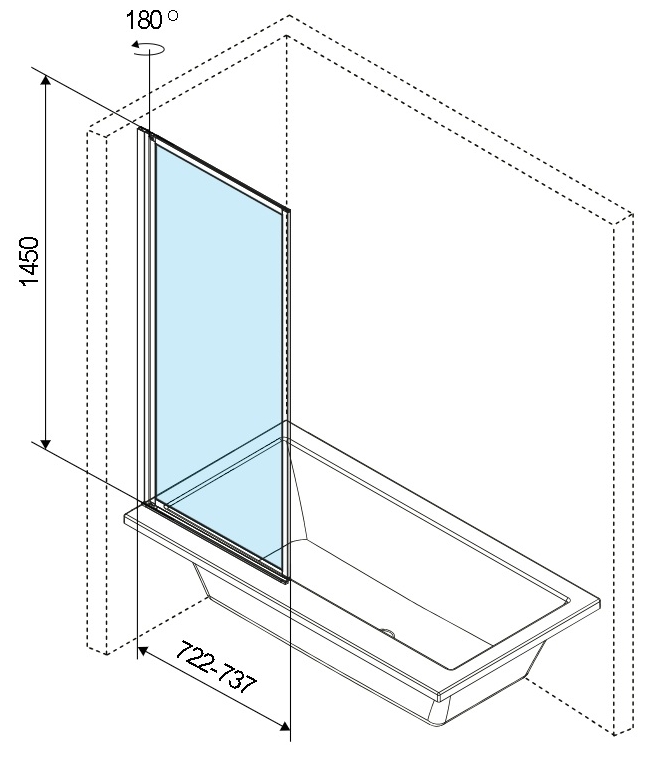 Excellent Fabrika 73x145 см чорная матовая (KAEX.4030.730.LP) Габаритные размеры