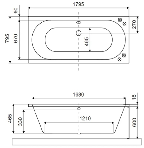 Excellent Oceana Slim 1800x800 капучино матовий (WAEX.OCE18CAMS) Габаритні розміри