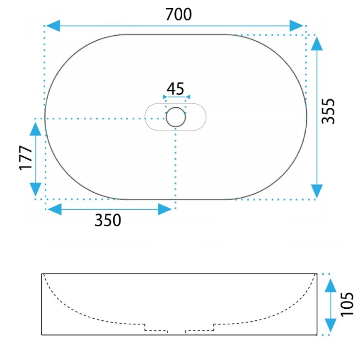 Rea Iris 70x35,5 белый (REA-U4305) Габаритные размеры