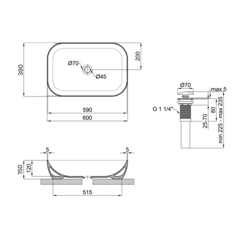 Q-Tap Robin Matt Black + донний клапан PU03 (QT132143PMBMBN47296) Габаритні розміри