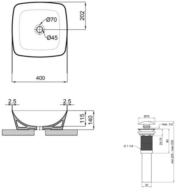 Q-Tap Kolibri White (QT10116303W48466) Габаритные размеры