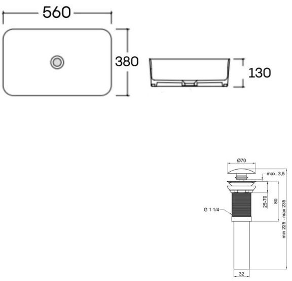 Q-Tap Virgo N White (QT18116308W48462) Габаритные размеры