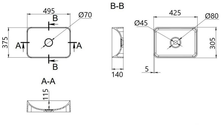 Q-Tap Cardinal Anthracite (QT04116302AN) Габаритні розміри