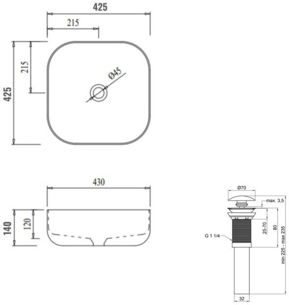 Q-Tap Kolibri White (QT1011K396WN48468) Габаритні розміри