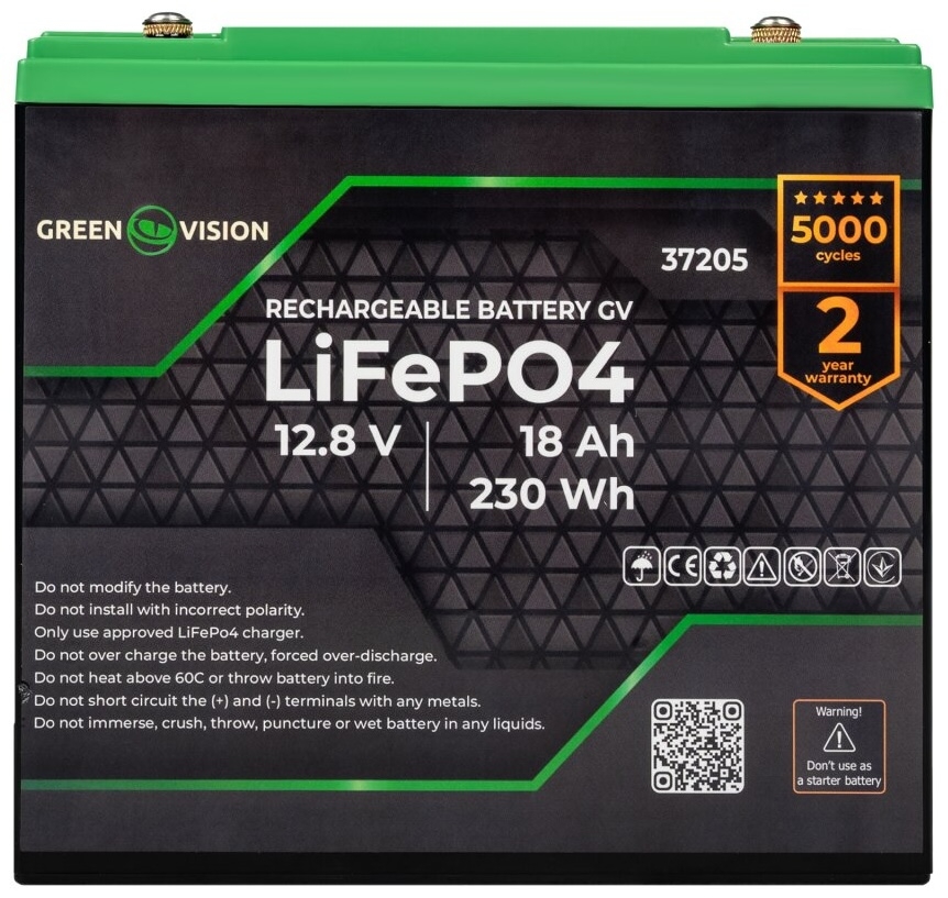 GreenVision GV LiFePO4 12V (12,8V) - 18 Ah, 230Wh, (37205)