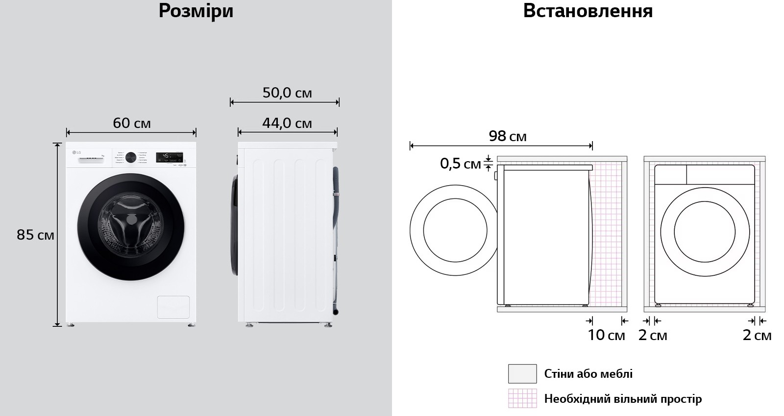 LG F2Y2HS6WE Габаритные размеры