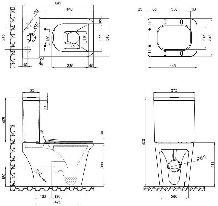 Q-Tap Kalao (QT08221213AW1) Габаритные размеры