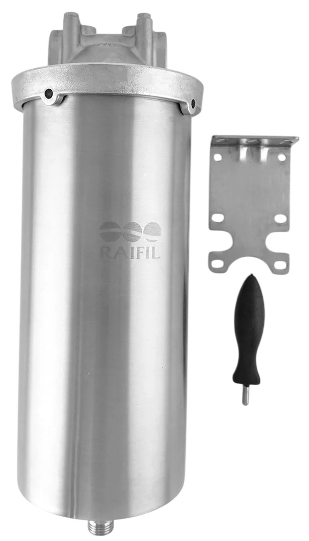 Магистральный фильтр Raifil 10 Big Blue 1" нержавеющая сталь с дренажным подключением 1/2" (HMF-10D)