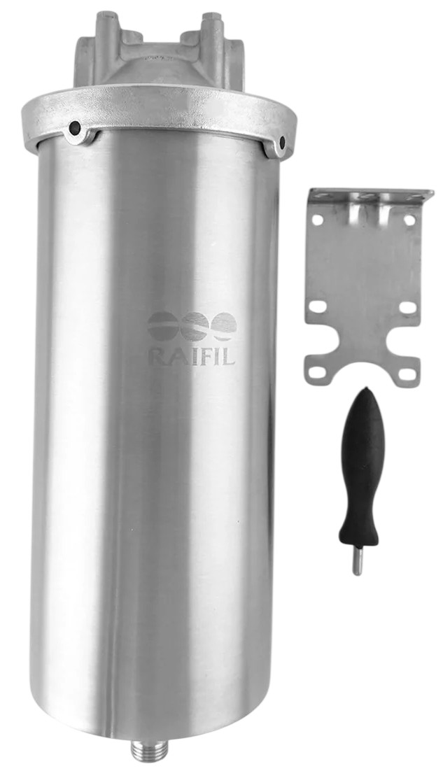 Магистральный фильтр Raifil 20 Big Blue 1" нержавеющая сталь с дренажным подключением 1/2" (HMF-20D)