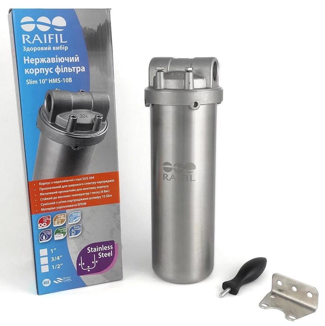 Магистральный фильтр Raifil 10 Slim 3/4" нержавеющая сталь (HMS-10B)