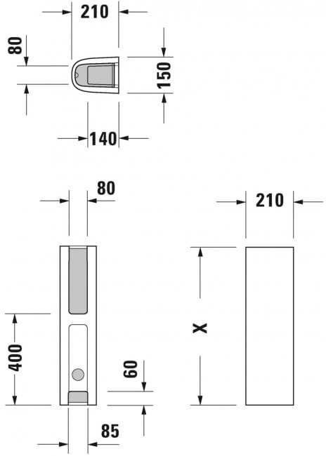 Duravit Starck 3 0865160000 Габаритные размеры