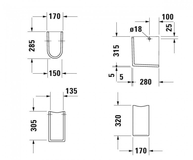 Duravit Starck 3 0865150000 Габаритные размеры