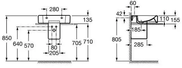 Roca Happening A337562000 Габаритные размеры