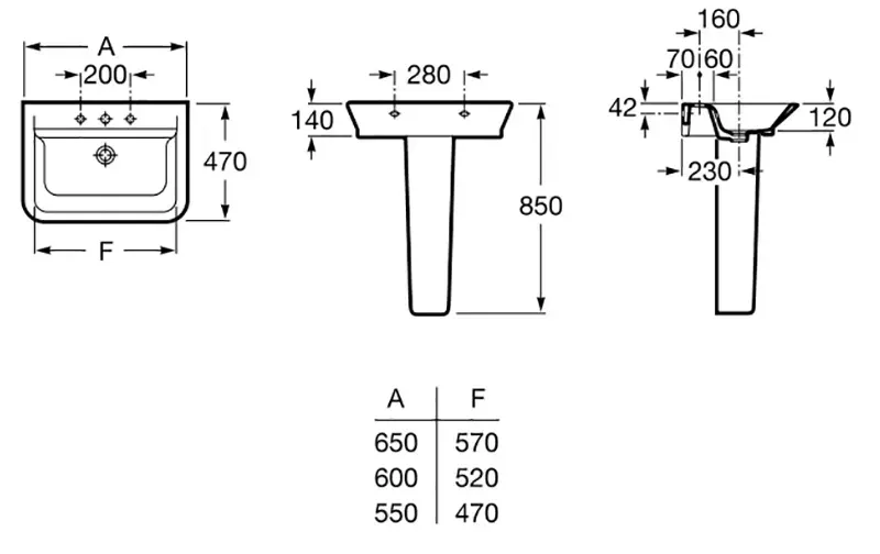 Roca Gap A337470000 Габаритні розміри