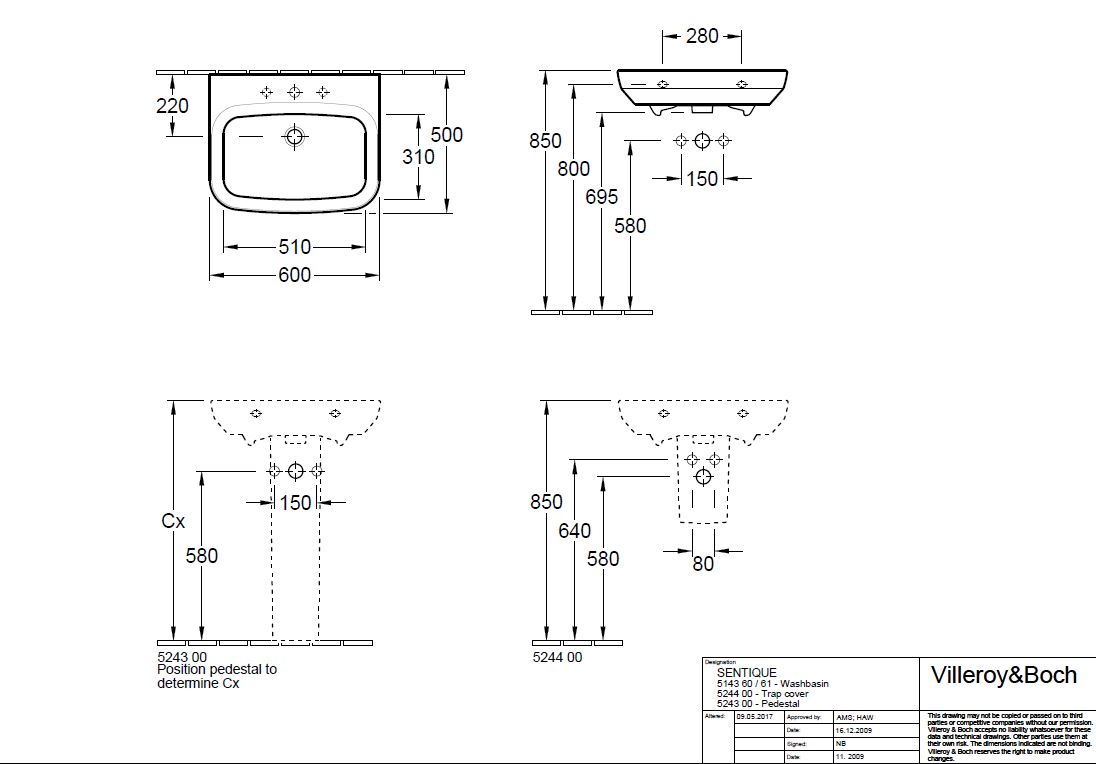 Villeroy&Boch Avento 52430001 Габаритні розміри