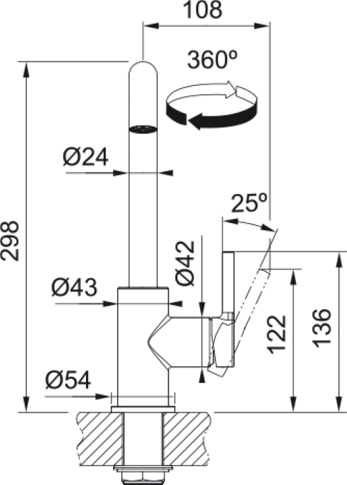 Franke Lina U Хром (115.0728.473) Габаритні розміри