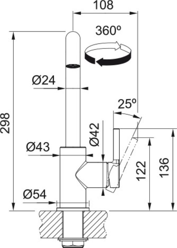 Franke Lina U чорний матовий (115.0728.474) Габаритні розміри
