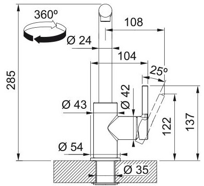 Franke Lina L Pull Out, сірий сланець (115.0733.716) Габаритні розміри