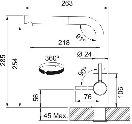 Franke Lina L Pull Out, бежевий (115.0728.489) Габаритні розміри