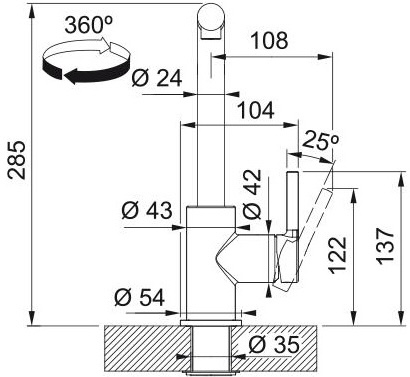 Franke Lina L Pull Out, бежевий (115.0728.489) Габаритні розміри