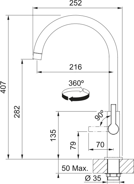 Franke Maris Slim J, хром (115.0728.384) Габаритні розміри