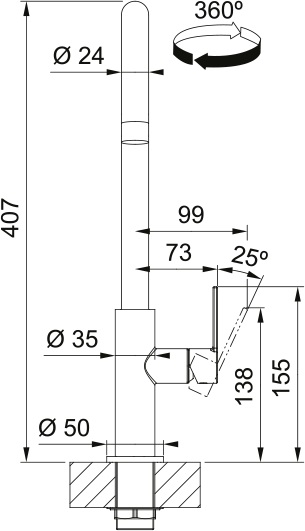 Franke Maris Slim J, хром (115.0728.384) Габаритні розміри