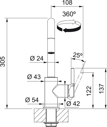 Franke Lina U Pull Down, Хром (115.0728.476) Габаритні розміри