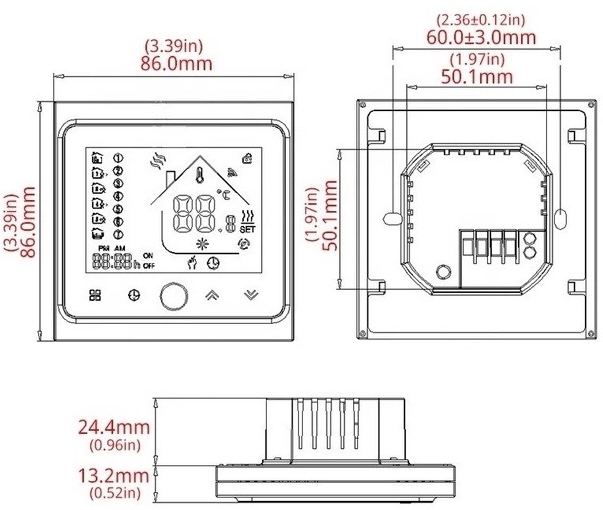 Tervix Pro Line WiFi, для котла, черный (114340) Габаритные размеры