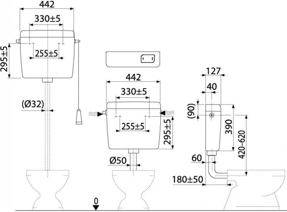 Alcaplast Uni Start/Stop A94-1/2" Габаритные размеры
