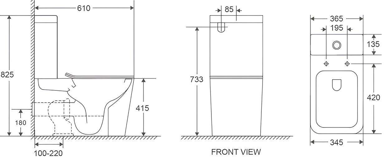 Romstal Cube Rimless (LT-2175A-R) Габаритные размеры