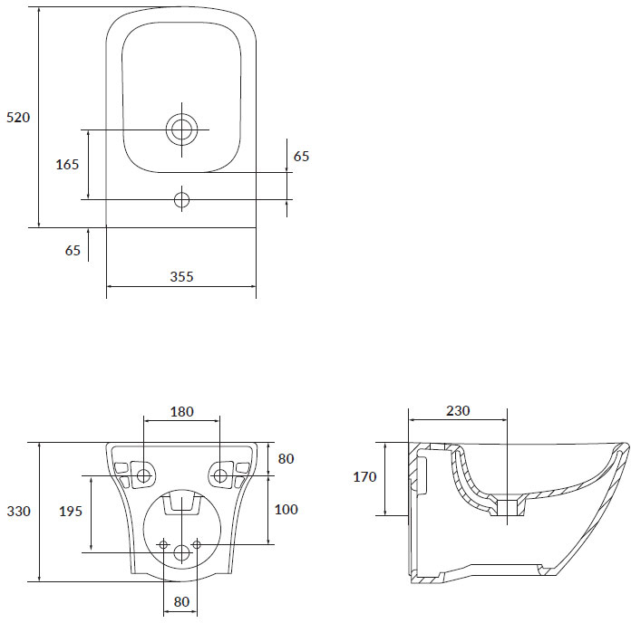 Cersanit Larga EW (K120-012/CCBW1001695430) Габаритные размеры
