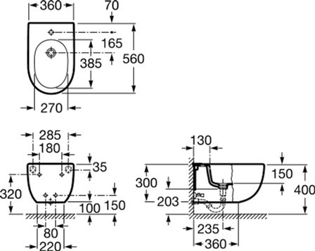 Roca Meridian-N A357245000 Габаритные размеры