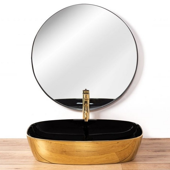 Умивальник Rea Rich 38,5x60,5 black/gold (REA-U9600) ціна 10815 грн - фотографія 2