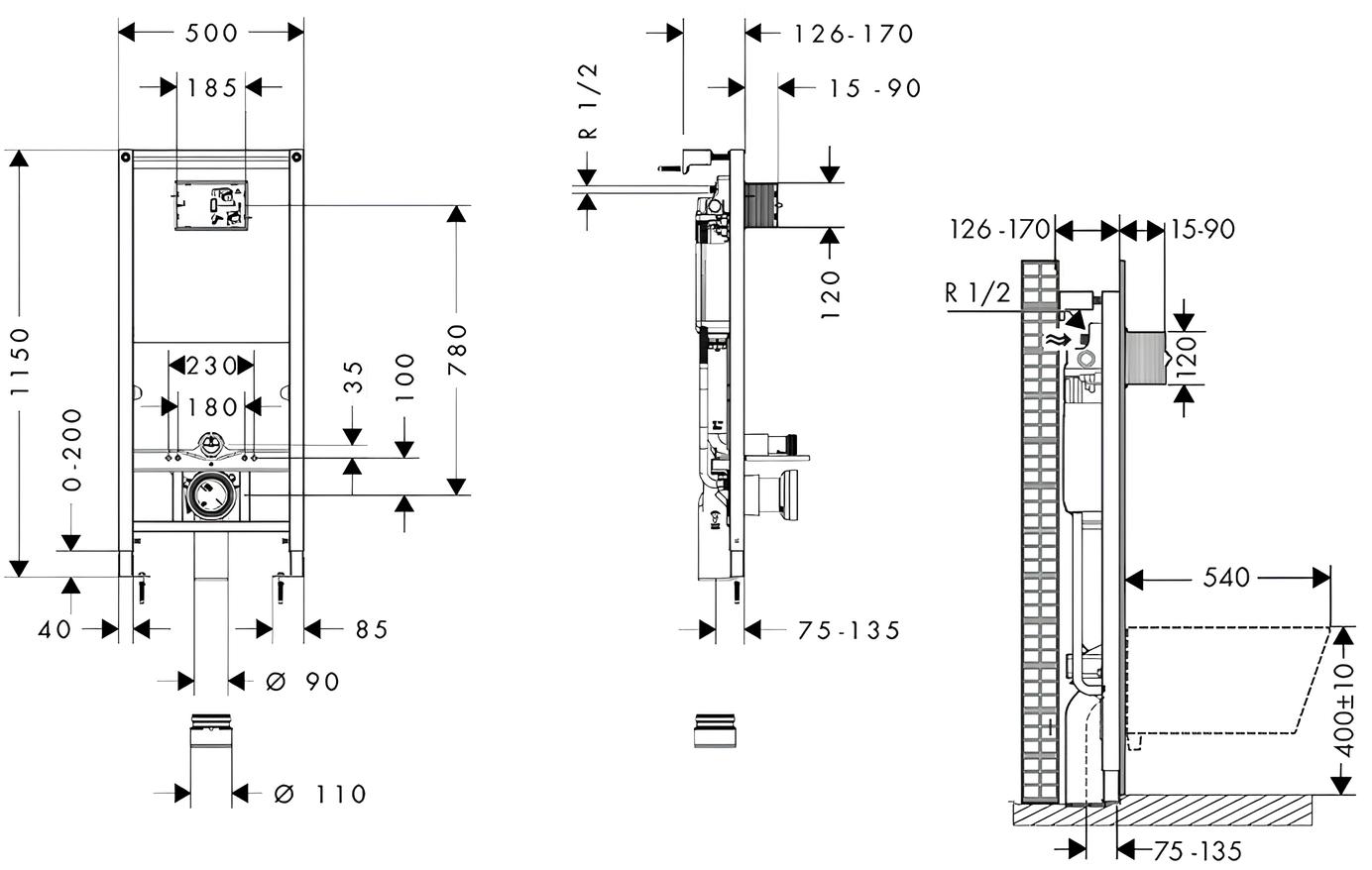 Hansgrohe iFrame + EluPura S (60301200) Габаритные размеры